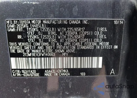 2015 Toyota Rav4 Xle from USA, damaged, VIN 2T3WFREV3FW140663